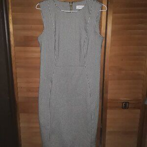 Calvin Klein SZ 8 Black White Houndstooth Fitted Sheath Business Dress Like New!